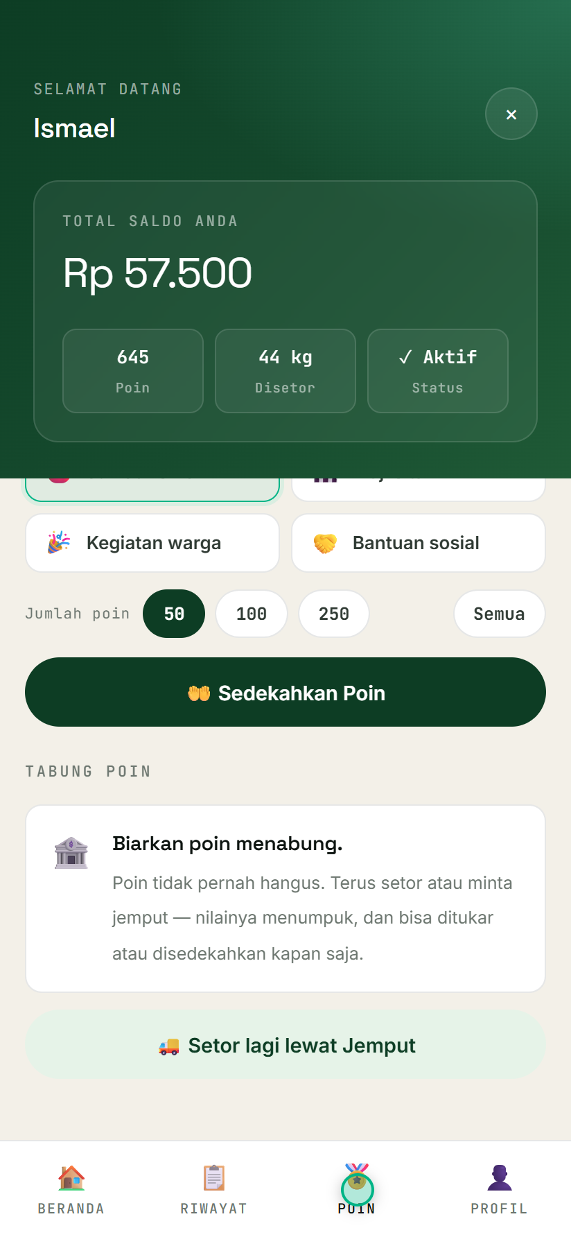 Sedekah poin dan tabung poin