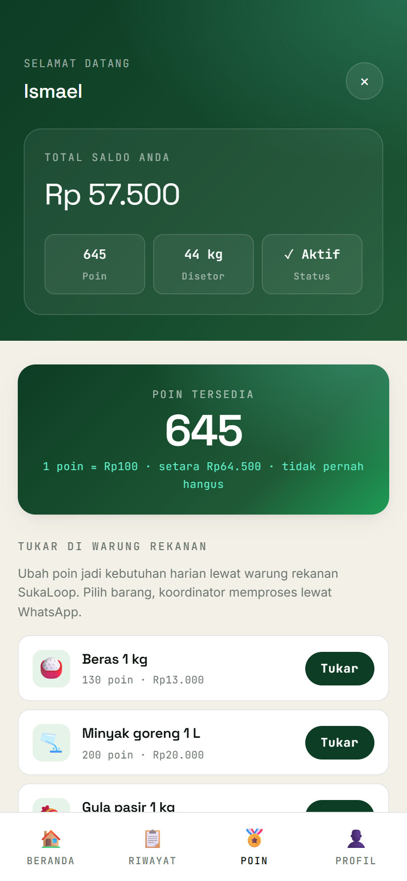 Tab Poin: poin tersedia dan katalog warung rekanan