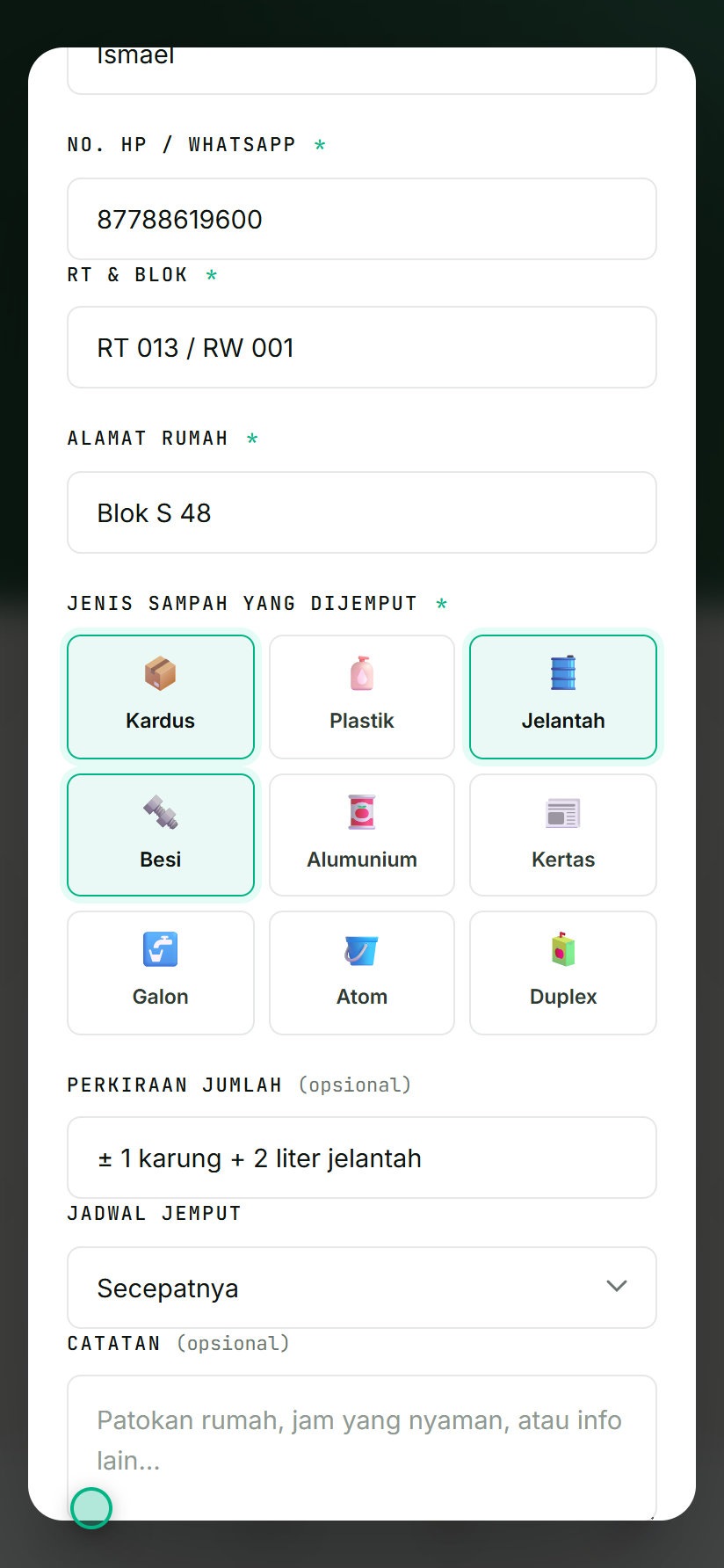 Formulir Minta Dijemput