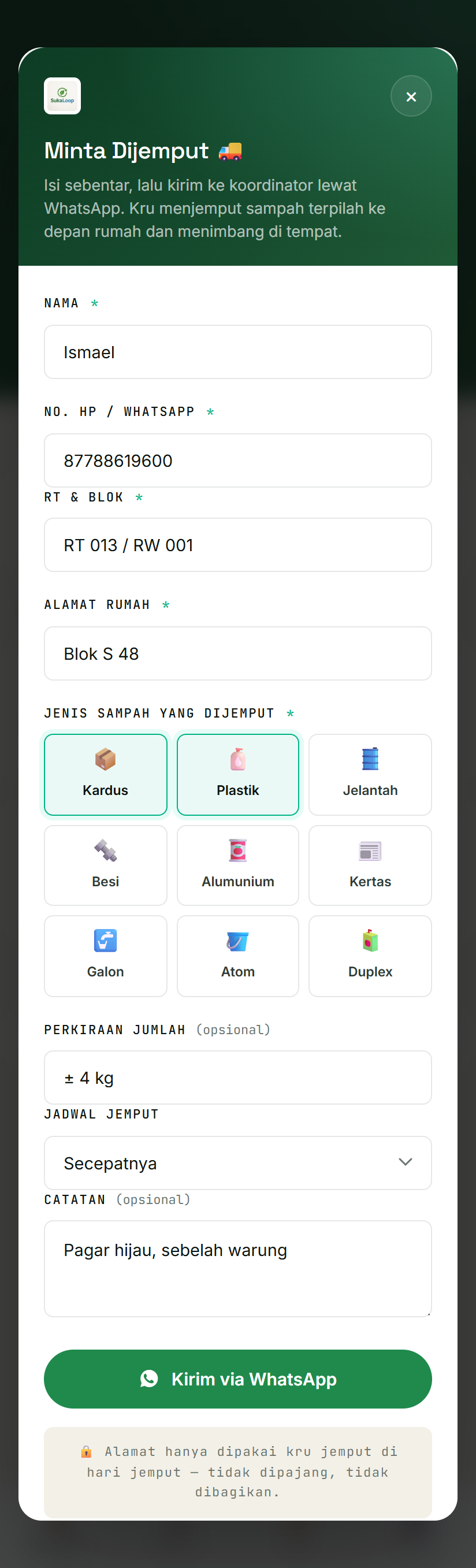 Formulir Minta Dijemput
