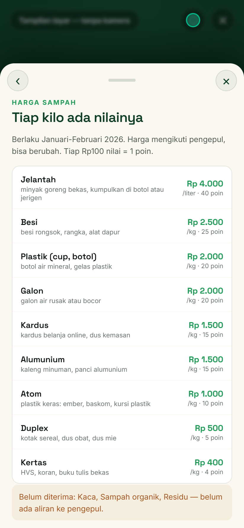Lembar Info AR: daftar harga sampah
