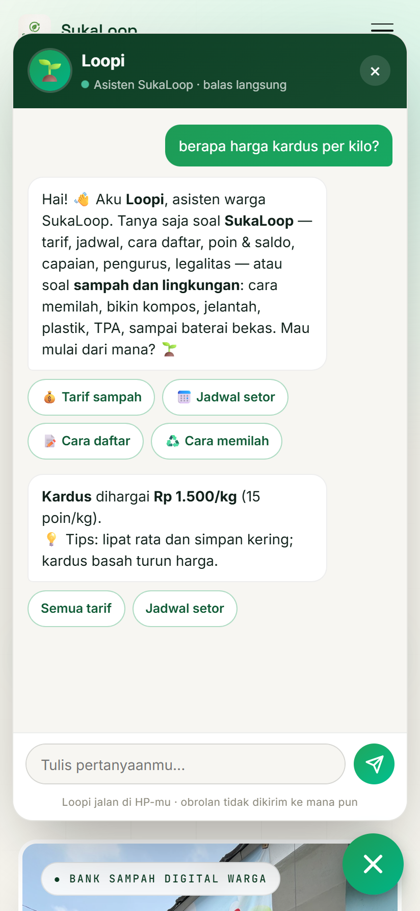 Loopi menjawab pertanyaan harga kardus